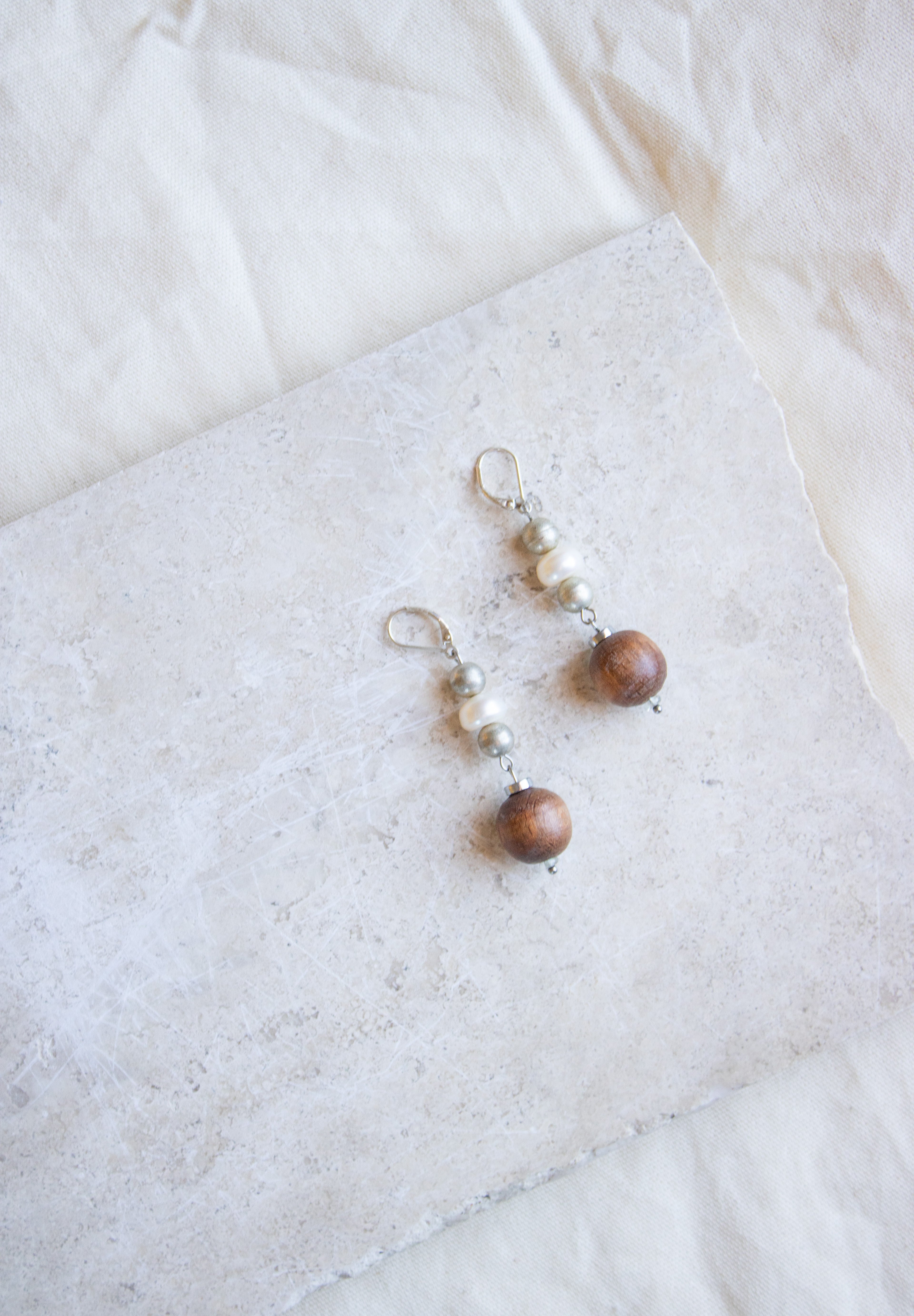 Dangle Pearl/Wood Earrings