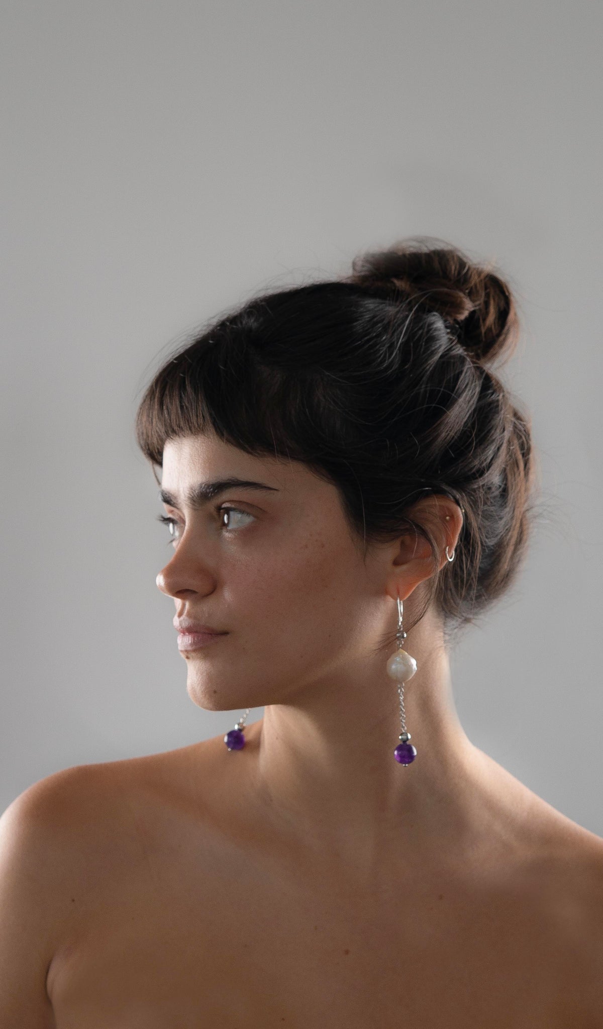 Dangle Earrings | Pearl and Amethyst