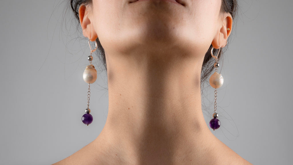 Dangle Earrings | Pearl and Amethyst