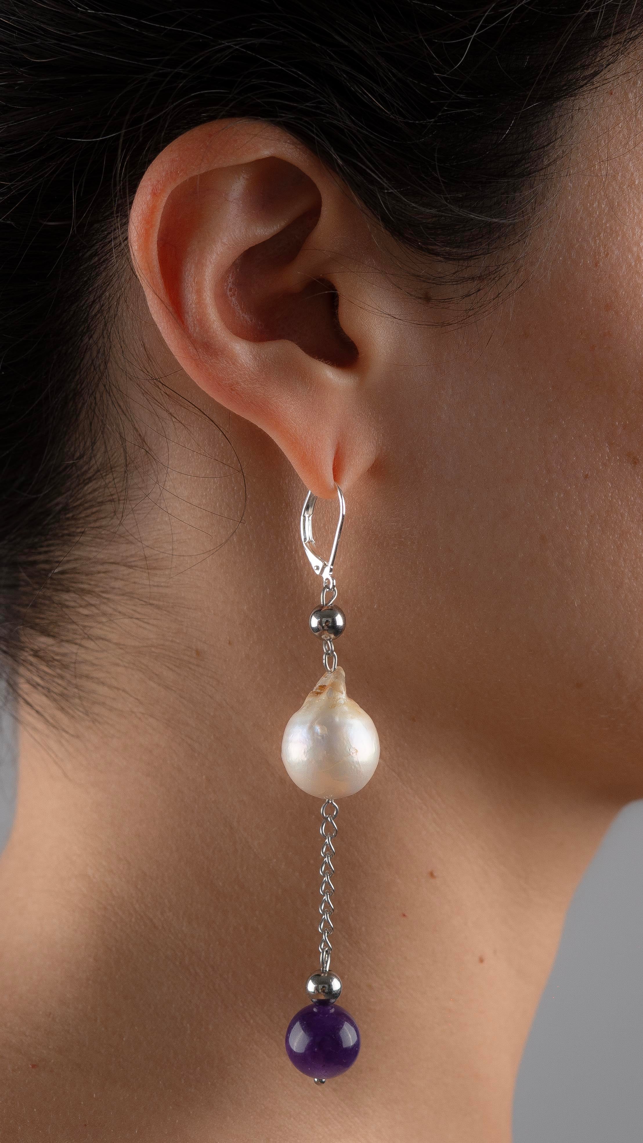 Dangle Earrings | Pearl and Amethyst